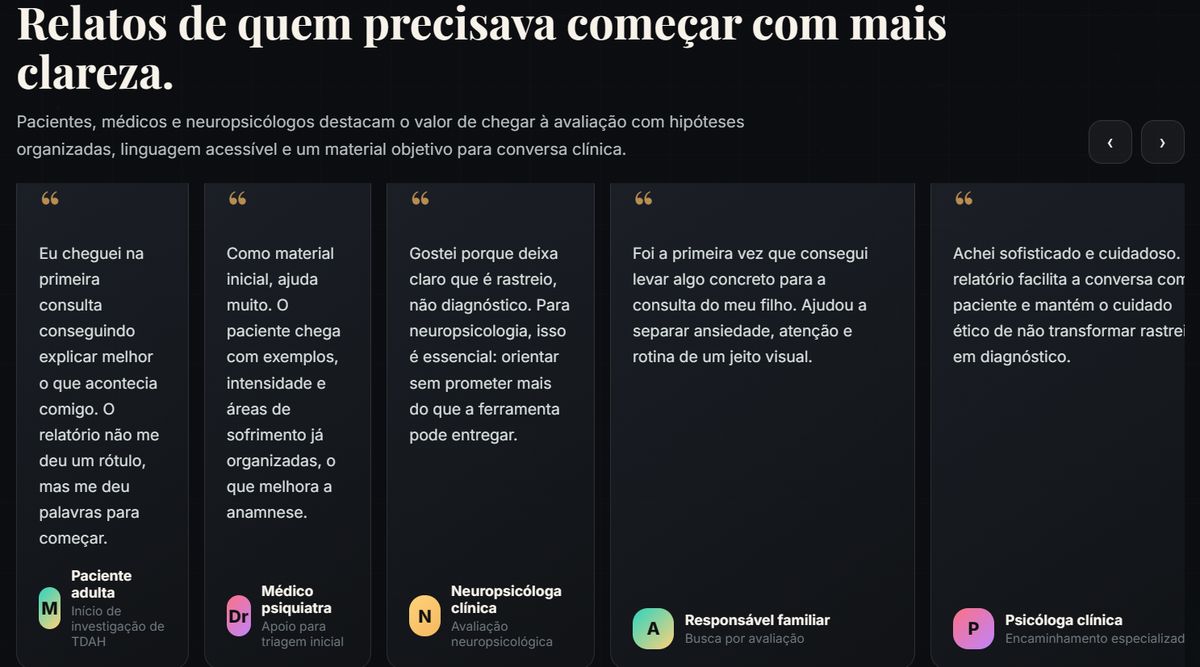 Relatos de usuários, familiares e profissionais sobre a experiência com o RastreioNeuro.