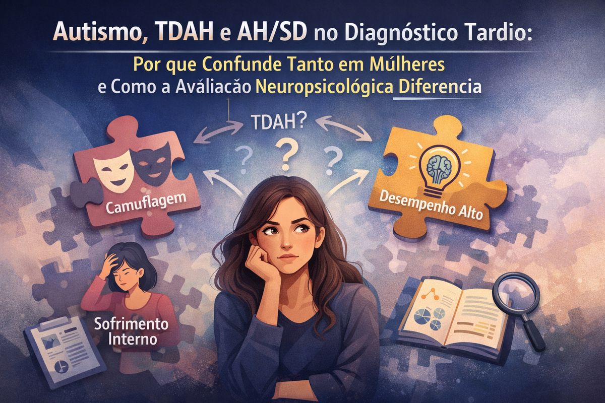 Autismo, TDAH e AH/SD no diagnóstico tardio: por que confunde tanto (principalmente em mulheres) e como a avaliação neuropsicológica diferencia