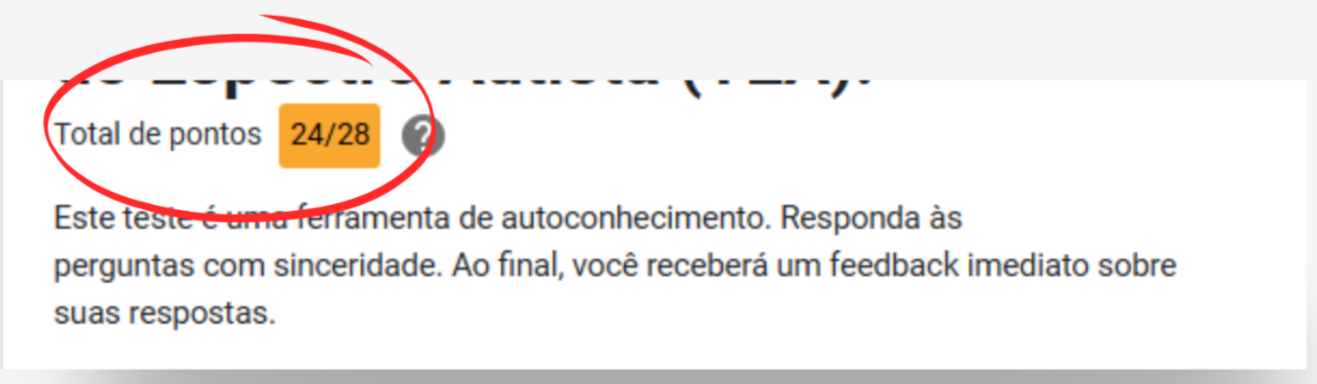 Exemplo de formulário com o total de pontos circulado no topo